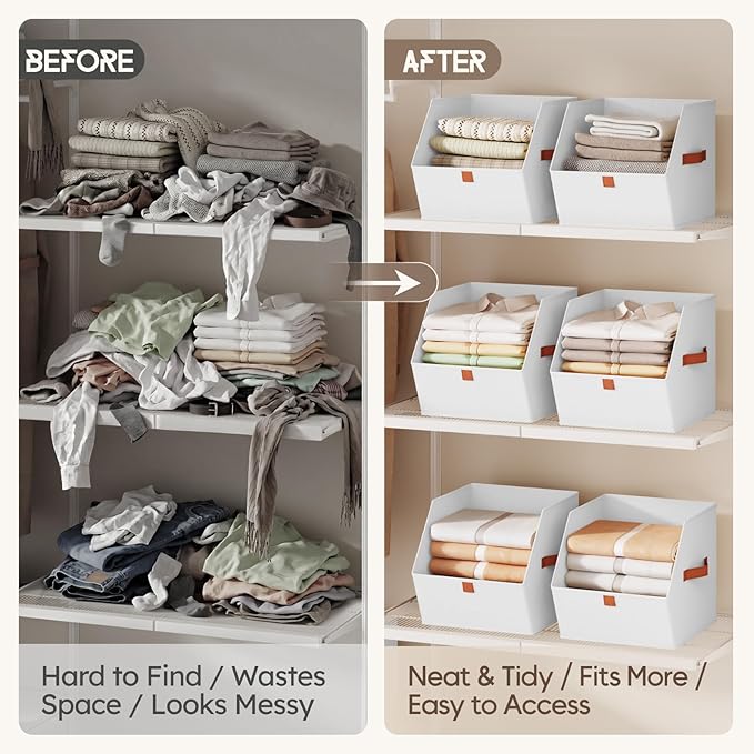 Fabric Closet Storage Cubes - 4 Pack Square Storage Bins with Dual Handles for Clothes, Towels, Toys, Cube Storage Organizers for Bedroom, Nursery, Shelves, Closet, Small Spaces, White - Image 3
