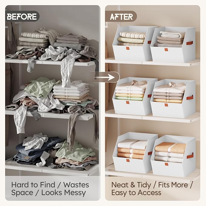 Fabric Closet Storage Cubes - 8 Pack Square Storage Bins with Dual Handles for Clothes, Towels, Toys, Cube Storage Organizers for Bedroom, Nursery, Shelves, Closet, Small Spaces, White - Image 3