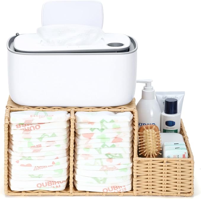 Rattan Diaper Caddy Organizer for Changing Table | Hand Woven Nursery Storage Basket for Baby Essentials, Baby Changing Table Organizer Perfect Nursery Assistant by Klippehop