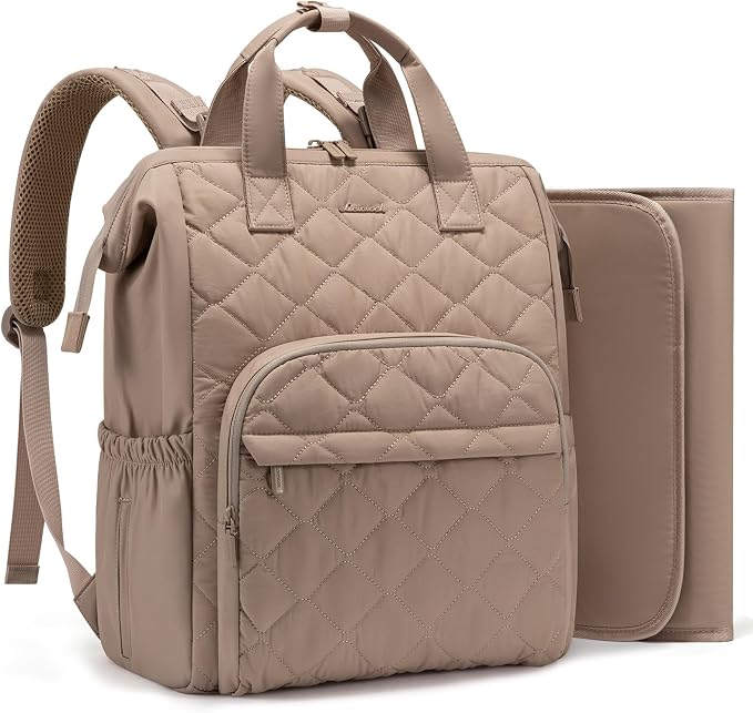 LOVEVOOK Small Diaper Bag Backpack, Mini Baby Bag for Girl Boy with Changing Pad, Diaper Backpack for Mom Dad with Stroller Buckles, Khaki by LOVEVOOK
