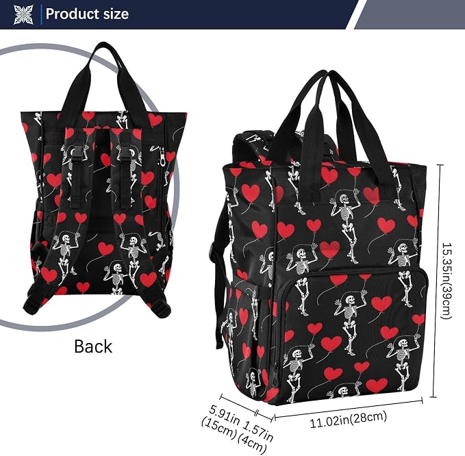 MNSRUU Diaper Bag Romantic Skull Gothic Diaper Bag Backpack Multifunction Travel Diaper Bag Tote Large Capacity Diaper Changing Backpacks for Moms Dads - Image 3
