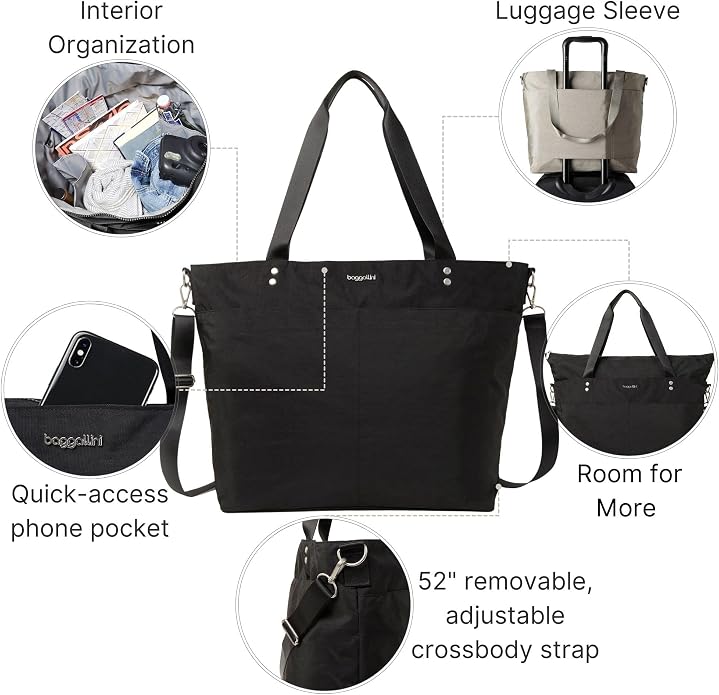 Baggallini Carryall Tote - Lightweight Nylon Zipper Top Weekender Travel Beach Bag w/Luggage Sleeve - Image 3