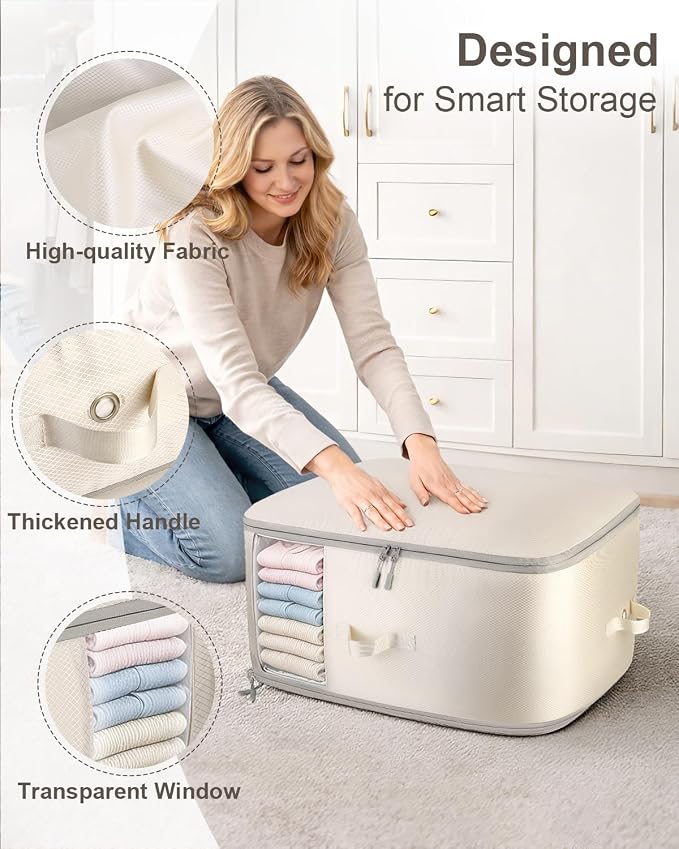 Comforter Storage Bag - 3-Layer 4-Pack Self Compression Organizer, Closet Organizers and Storage, Under Bed Space Saver, Blanket Organizer for Bedding, Pillow, Sheet, Clothes, Nursery Use - Image 6