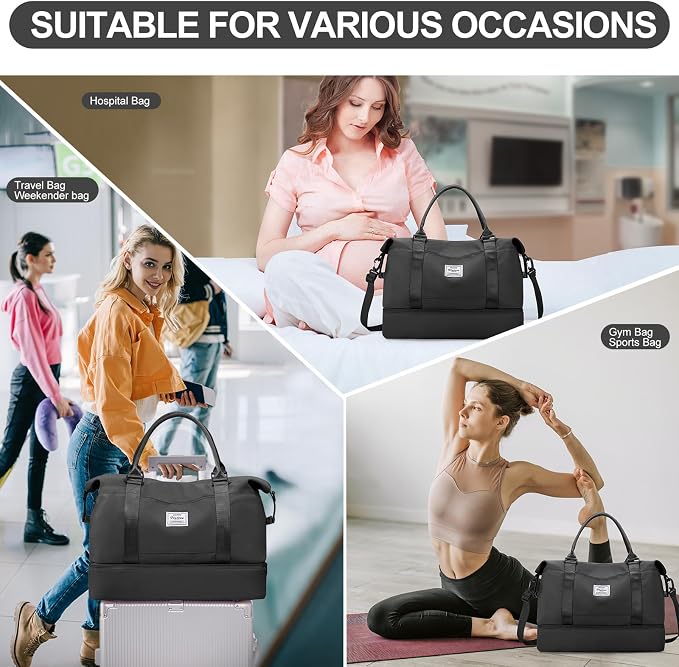 Weekender Bags for Women,Travel Duffle Overnight Bag with Shoe Compartment | Personal Item Carry On Bag,Gym Bag,3 Pcs Set - Image 7