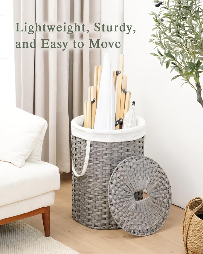 SETVSON Laundry Basket with Lid 23.8 Gal Round Laundry Hamper Grey | The lid hides dirty clothes, keeping spaces neat and fresh. 90 L Large Capacity, Stylish Design with Handles Easy Transport - Image 3