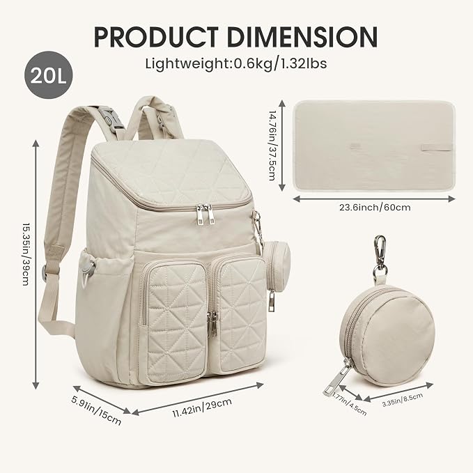 G4Free Diaper Bag Backpack for Moms Dads Travel Baby Bag with Pacifier Case & Insulated Pockets,Beige - Image 7