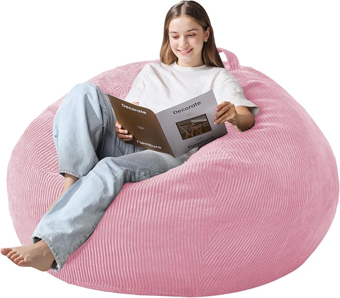 4FT Bean Bag Chair for Adults,Large Teardrop Beanbag with Filler | Beanbag Chair with Memory Foam Filled,Bean Bags with Handy Handle&Machine Washable Cover for Living Room,Bedroom-Light Pink by Cansunna