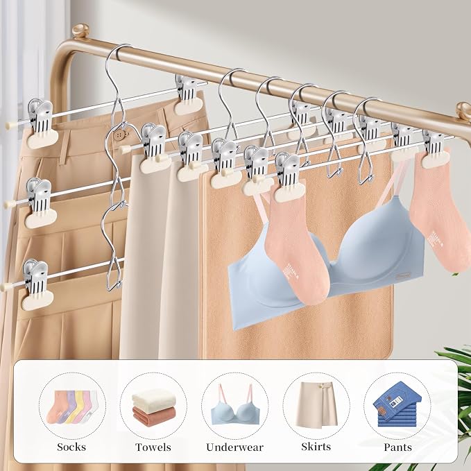 HUADYMEET 14 Inch Space Saving Pant Skirt Hangers with Clips,Beige,20 Pack | Metal,Heavy Duty,Adjustable,Hanger for Pants Jeans Shorts Clothes Slacks Trousers,For Adult Men Women Children,Non Slip - Image 6