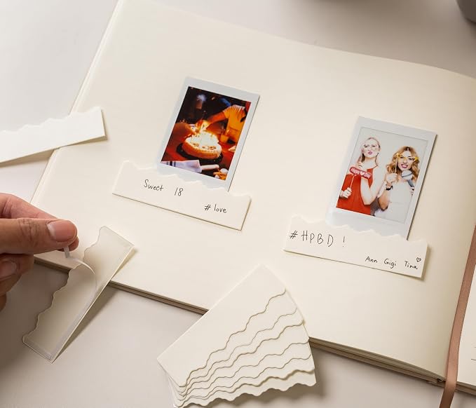Real Linen Guest Book Set - 11.5 x 8.5 Embossed Guestbook for Weddings, Showers, Events, Blank & Lined, Comes with Sign, Pen, Box and Photo Sleeves, 120 Pages (Oatmeal) - Image 5