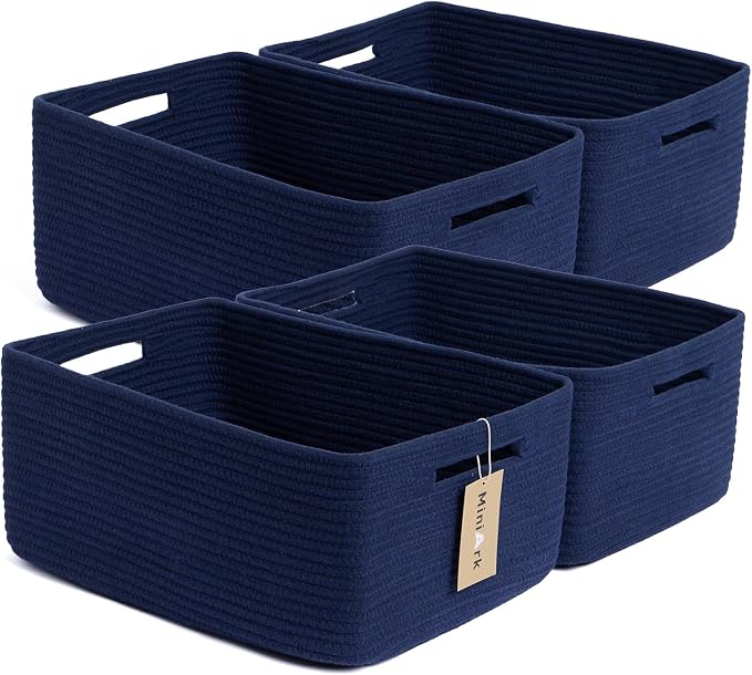 MiniArk Large Storage Baskets for Organizing, 17 x 13 x 7.5” Closet Shelf Baskets for Clothes Blanket Towels, Baby Nursery, Toy Bins Box, Woven Rope Baskets, 4 Packs Navy Blue by MiniArkStorageBasketsHome
