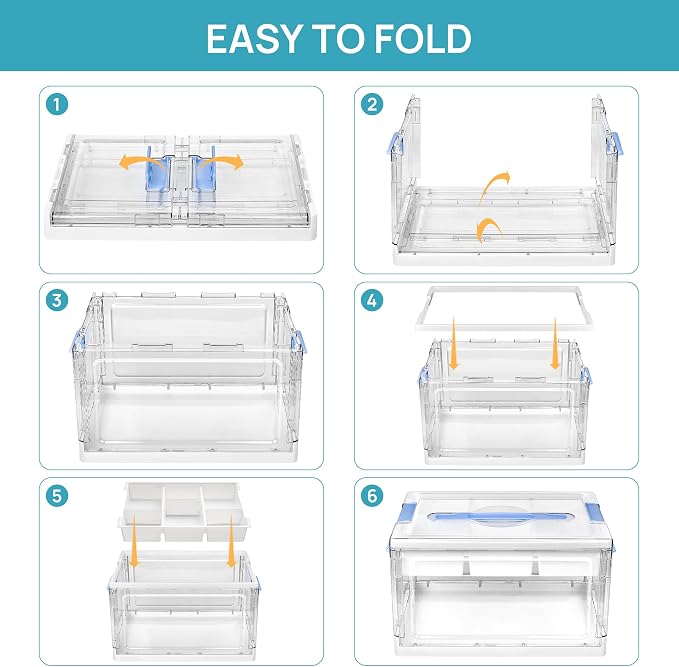 Vtopmart 24 QT Blue Clear Craft Organizer with Tray & Dividers, 1 Pack | Storage Box for Coloring Books, Modeling Clay, Molds and Art Supplies, Removable Tray for Craft Supplies Organization - Image 3