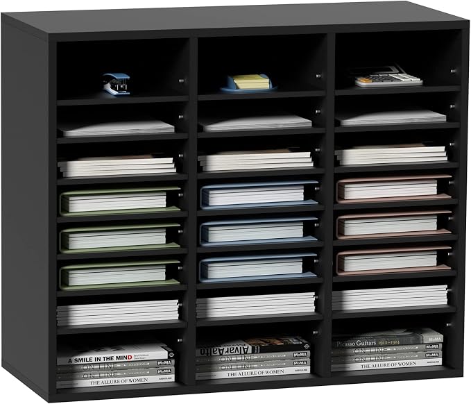 VEVOR Literature Organizers, 24 Compartments Office Mailbox with Adjustable Shelves, Wood Literature Sorter 29x12x24.4 inches for Office, Home, Classroom, Mailrooms Organization, EPA Certified Black | Office Mailbox with Adjustable Shelves, Literature ... by VEVOR