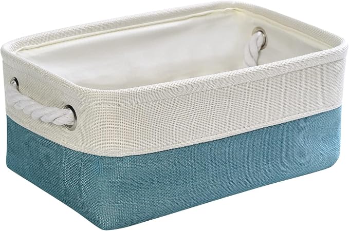 Fabric Storage Bin with Handles,Storage Basket for Home Storage and Organization, Shelf Basket with Cover for Living Room Bedroom Decor Closet（White & Green,Small ,11.8L×7.9W×5.2H by TheWarmHome