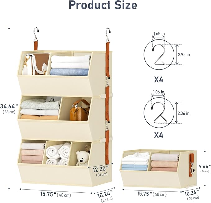Hanging Closet Organizer Extra Large, Clothes Hanging Shelves for Closet with Divider, Collapsible Closet Storage System, Fabric Closet Hanging Organizer for Home, Dorm, Rv, ,Handbags, Underwear, Sock - Image 2