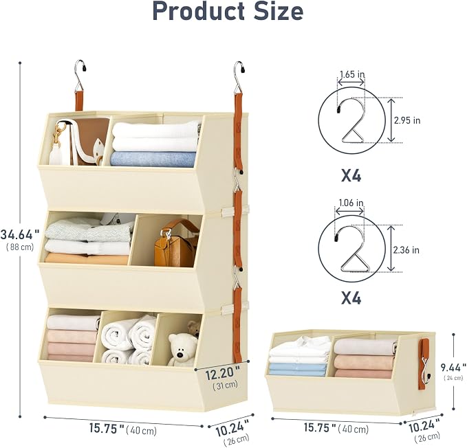 Hanging Closet Organizer Extra Large, Clothes Hanging Shelves for Closet with Divider, Collapsible Closet Storage System, Fabric Storage Bins for Home, Dorm, Rv, Sweaters, Handbags, Underwear, Sock - Image 2