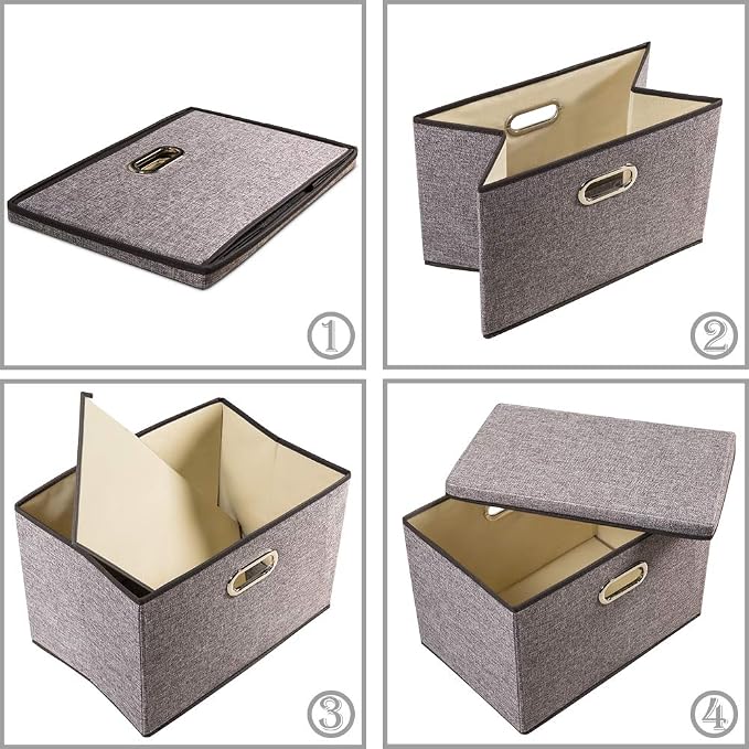 Large Collapsible Storage Bins with Lids [3-Pack] Linen/Cotton Blend Foldable Storage Boxes Organizer Containers Baskets Cube with Cover for Home Bedroom Closet Office Nursery(17.7x11.8x11.8) - Image 7