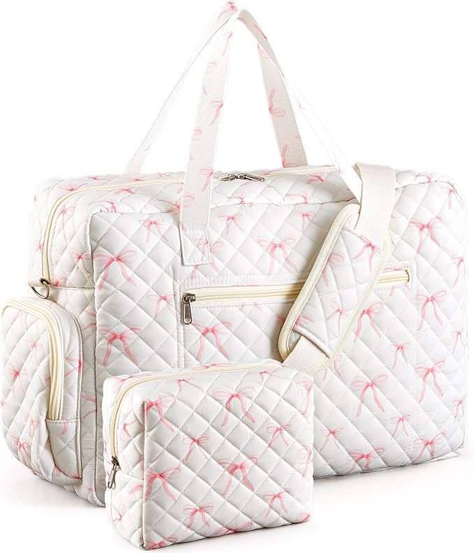 Abbylike Hospital Bag for Women, Quilted Weekender Duffle Bag,Bow by Abbylike