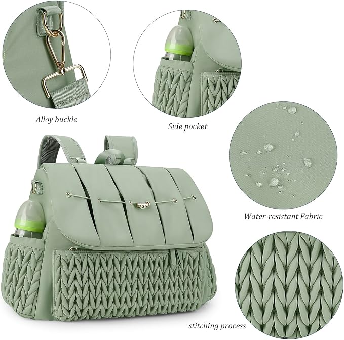 Lmbabter Diaper Bag Backpack Messenger Bag Travel Backpack Maternity Bags Stylish Baby Bag with Changing Pad for Mom (Green) - Image 2