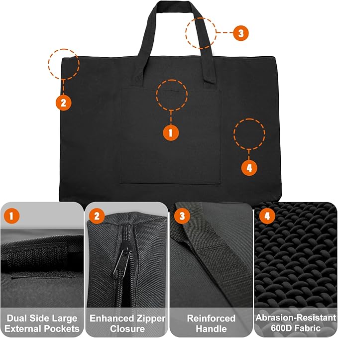 Cupohus Waterproof Art Portfolio Bag 20" x 26" for 18" x 24" Artworks with Outer Pockets and Handle, Student Carrying Storage Bag - Image 2