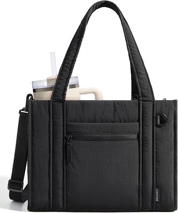 BAGSMART Boxy Tote Bag for Women, Crossbody Work Bag with Zipper | 3 Sizes Small Mini Tote Bag, Inner Tumbler Pocket Crush Bow Should Bag for Travel Work College by BAGSMART