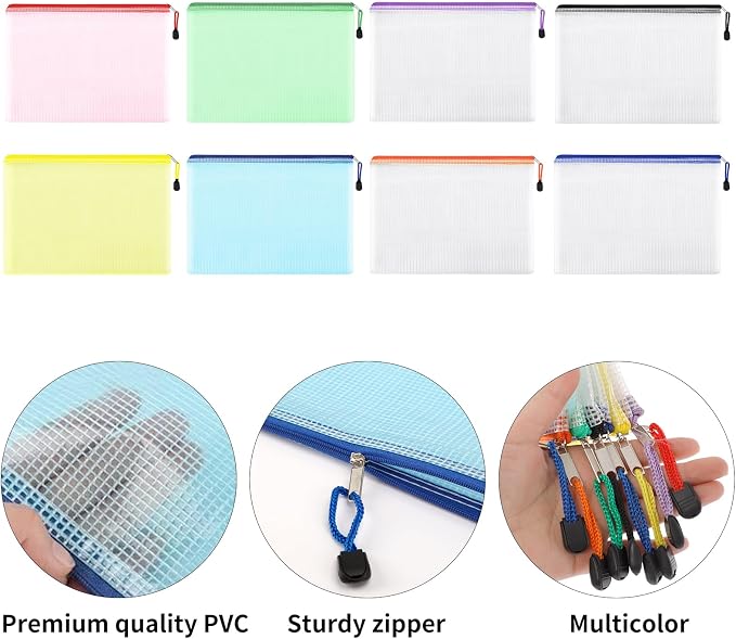 EOOUT 16pcs Mesh Zipper Pouch, Puzzles, Board Game Storage Bags for Organizing, Waterproof Zip File Bags, Letter Size, A4 Size, for School Office Supplies, Storage Bags, 8 Colors - Image 4