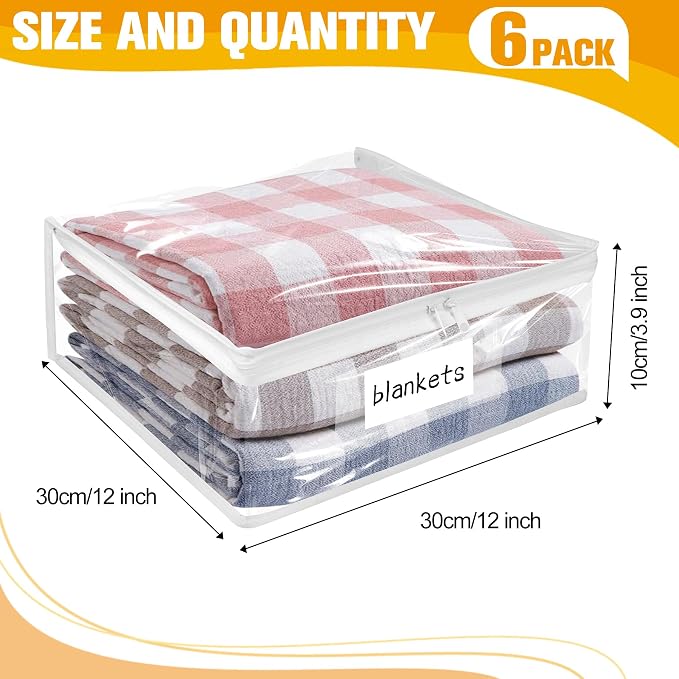 Plastic Storage Bags with Easy-Glide Zipper, Pack of 6, Durable Clear Vinyl Zippered Storage Bags for Clothes Sweaters Comforters Blankets Sheets Bedding (12 x 12 x 3.9 Inch, Transparent White) - Image 3