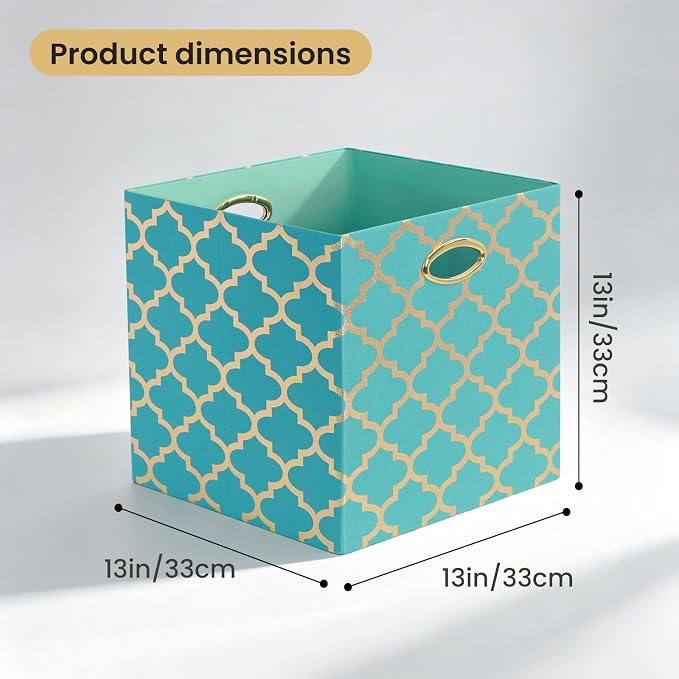 Posprica 13x13x13 Storage Cube Bins, Collapsible Storage Bins Fabric Storage Cubes Organizer Baskets Box Drawers for Shelves, Closet, Wardrobe, Bookshelf, Cabinet, Sky Blue/Gold Lantern, 4 Pack - Image 2