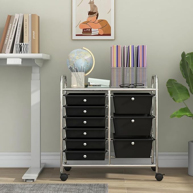 COSTWAY Rolling Storage Cart with 9 Drawer, Utility Cart with Metal Frame | Mobile Art Supply Craft Organizer, Multipurpose Storage Organizer for Paper, Office, School Teacher, Classroom, Black - Image 2