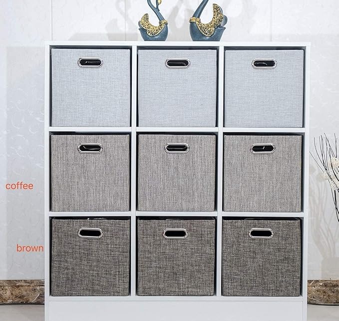 Posprica Storage Bins,11×11 Foldable Storage Cubes Boxes Container Closet Organizer Shelf Cabinet Bookcase,Thick Fabric Drawer Container - 4pcs,Coffee - Image 8