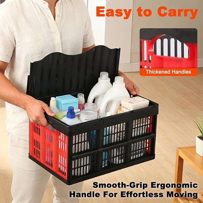 45L Collapsible Storage Bins with Lids, | 3 Packs Heavy Duty Foldable Storage Crates with Handles, 55 lbs Capacity, Storage Bins for Camping, Grocery & Outdoor - Image 7