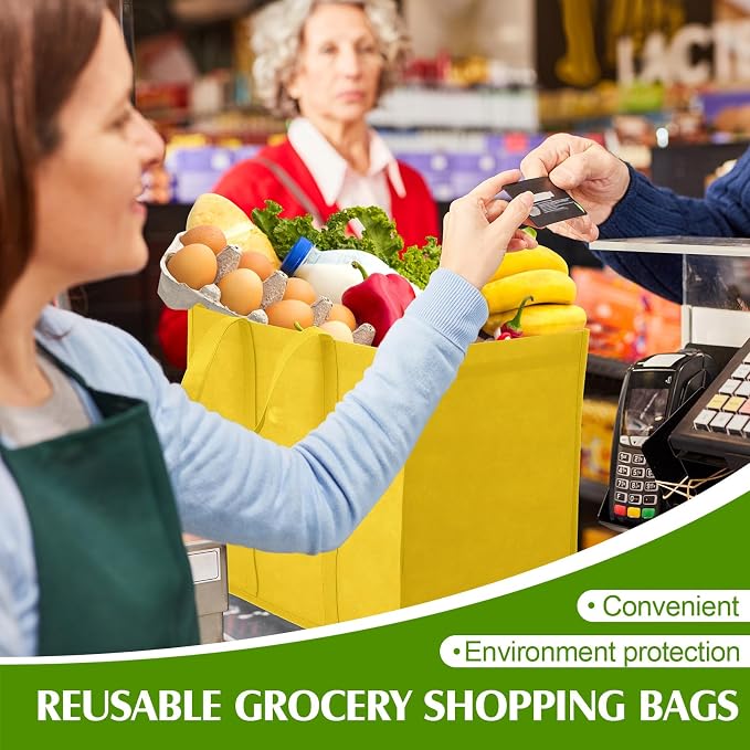 Hillban 30 Pack Large Reusable Shopping Bags Bulk | Heavy Duty Foldable Grocery Bags 16 x 13 x 10 Inch, Washable Portable Storage Totes with Reinforced Handles - Image 2