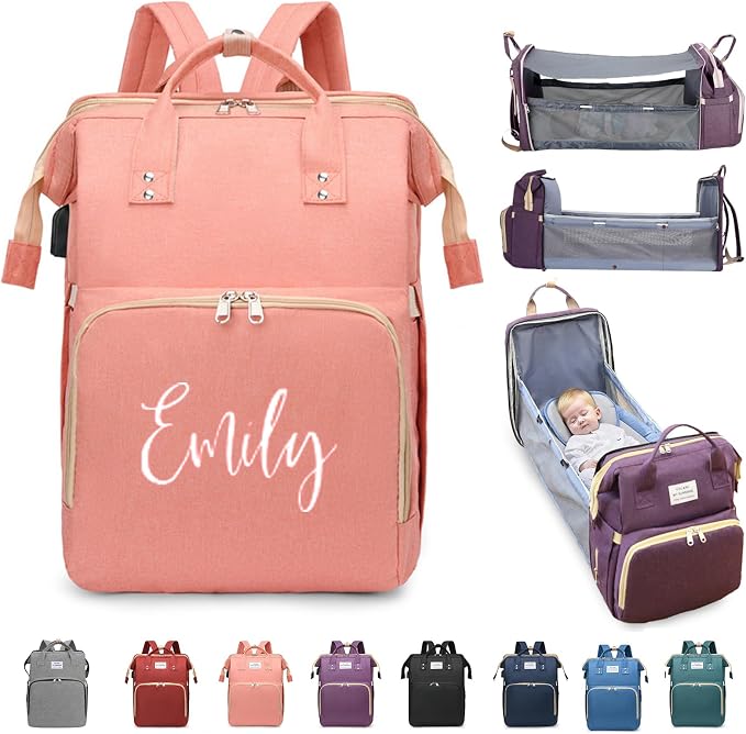 Personalized 3 in 1 Diaper Bag Backpack with Changing Station, Multifunctional Large Baby Diaper Bags for Boys & Girls Portable, Custom Lightweight Changing Bag, Newborn Baby Essential Gifts by ELULAE