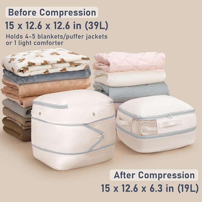 DIMJ Compression Storage Bags 8 Pack - Blanket Storage Bags with Window Zipper, Ultra Space Saving Self Compression Organizer for Puffer Jacket, Bedding, Lightweight Comforter Duvet, Sweater, Sheet - Image 2