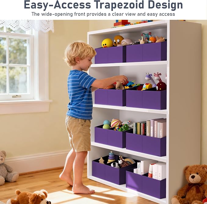 DIMJ Large Closet Shelf Organizer Bins 6 Packs with Handles and Divider, Fabric Trapezoid Storage Baskets, Foldable Clothes Containers Box for Shelf, Towel, Book, Toy, Purse, Hats, Purple - Image 7
