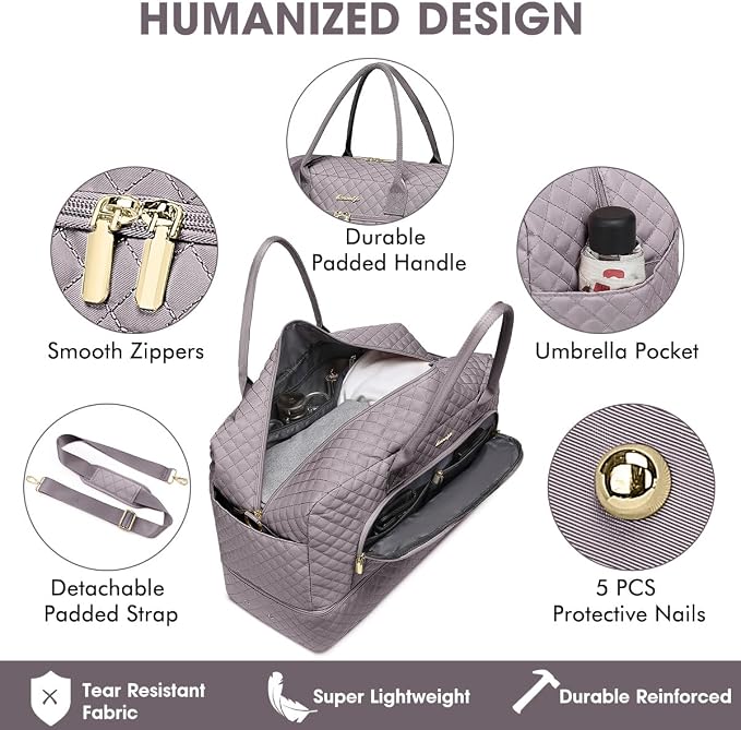 Large Women Travel Duffle Bag, Weekender Bags for Women with Shoe Compartment, Carry on Overnight Bag with Toiletry Bag, Gym Duffel Bag with Wet Pocket, Hospital Bags for Labor and Delivery 3 PCS Set - Image 5