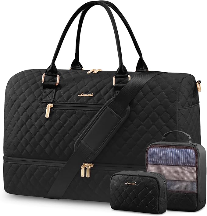 LOVEVOOK Travel Duffle Bag for Women, Weekender Overnight Bag with Shoe Compartment, Carry on Bag with Toiletry Bag, Gym Duffel Bag with Wet Pocket, Hospital Bags for Labor and Delivery 3 Pcs Set by LOVEVOOK