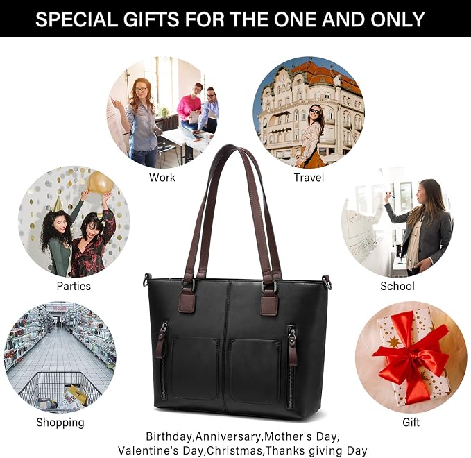 LOVEVOOK Purses Tote Bag for Women, Retro Large Shoulder Handbag, Leather Work Bag with Multi-Pockets, Gifts for Teacher, Mom - Image 9
