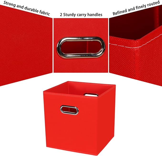 Fabric Cubby Storage Bins,13x13x13 Inches,Cube Organizer Bin Foldable Storage Boxes with Dual Handles Fabric Organizer Box and collapsible Storage basket,Set of 8,Red - Image 7