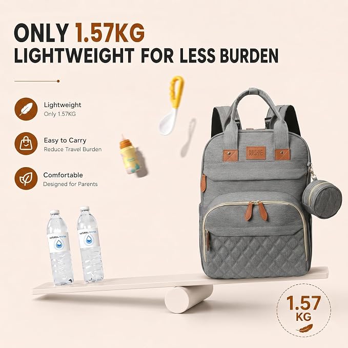 HAWILAND Diaper Bag Backpack for Mom Dad, Large Travel Baby Bag with Station, Lightweight Diaper Bag with Insulated Pockets & USB Changing Port, Grey - Image 8