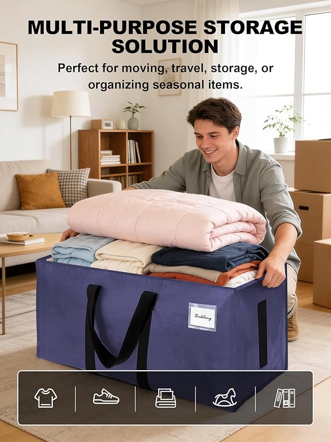 HOMESURE Supports 200lbs Heavy Duty Moving Bags - Strong Zipper & Wrap-Around Handles - Water-Resistant Storage Totes, Durable Alternative to Moving Boxes - 40 Pack - Blue - Image 4