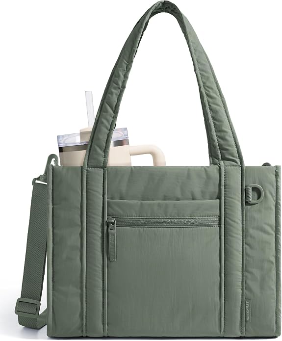 BAGSMART Boxy Tote Bag for Women, Crossbody Work Bag with Zipper | 3 Sizes Small Mini Tote Bag, Inner Tumbler Pocket Crush Bow Should Bag for Travel Work College by BAGSMART