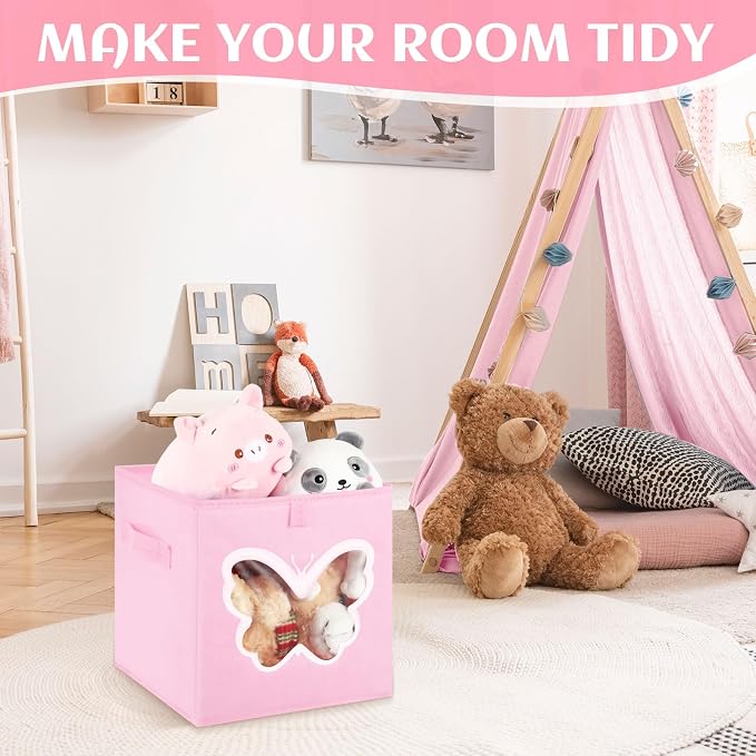8 Pcs Cube Storage Bins 11 x 11 Inch, Foldable Fabric Storage Bin Organizer Cubes Toy Box with Clear Window for Closet, Home, Bedroom, Office(Butterfly,Elegant Color) - Image 4