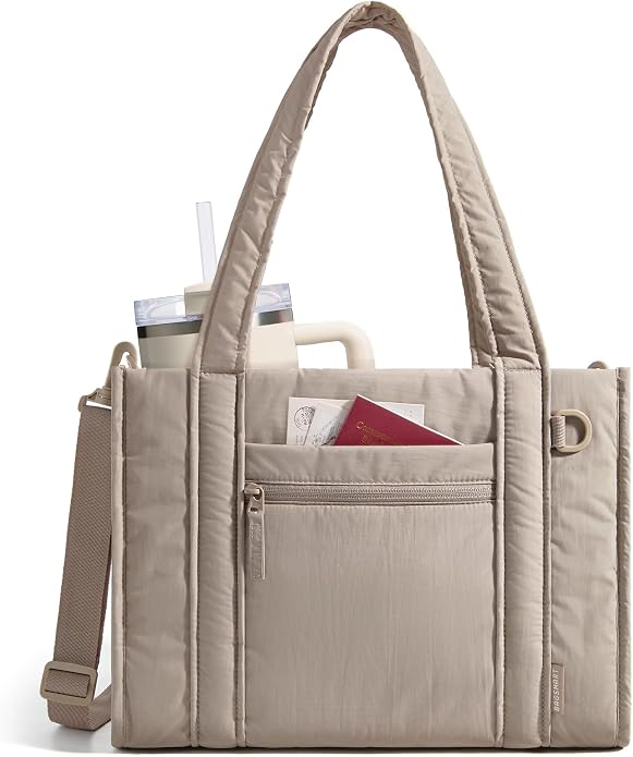 BAGSMART Boxy Tote Bag for Women, Crossbody Work Bag with Zipper | 3 Sizes Small Mini Tote Bag, Inner Tumbler Pocket Crush Bow Should Bag for Travel Work College by BAGSMART