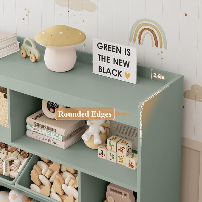 HORSTORS 55" W Toy Storage Organizer, Large Kids Bookshelf, Toy Box, Green | 8 Plastic Storage Bins / 2 Removable Toy Storage Boxes / Open Shelves, Kids Bookcase with Drawers for Playroom, Kids Room - Image 7