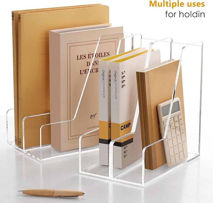 SANRUI 4 Pack Vertical File Holder, Acrylic Desk Organizer Magazine File Sorter for Magazines, Binders, Notebooks, Envelopes, Multi-purpose Clear Document Organizer Rack - Image 4