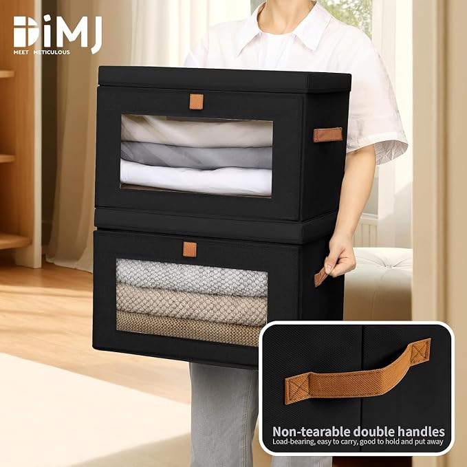 DIMJ Storage Bins with Lids - 5 Pack Large Fabric Closet Organizer with Window & Handles, Collapsible Decorative Storage Boxes for Shelves Under Bed, Books Clothes Blankets Sweaters Organization - Image 5