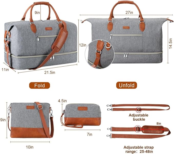 ITIEZY Weekender Bag for Women 21.5" Travel Duffel Large Carry On Bag 3PCS | Nylon Duffel Bag with Waterproof Shoe Compartment, Crossbody Bag and Toiletry Bag, Travel Weekend Hospital Overnight Gym Bag - Image 7