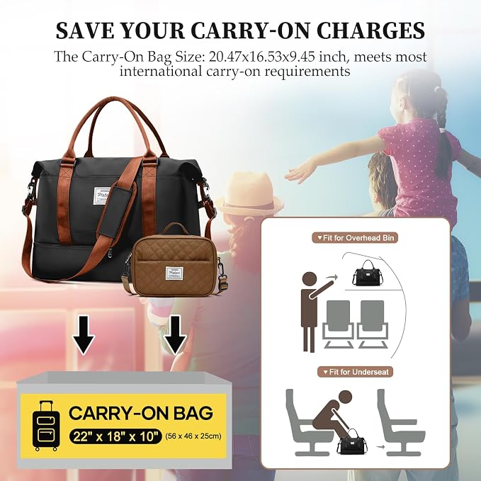 Weekender Bags for Women,Personal Item Travel Bag with Shoes Compartment | Overnight Travel Duffel Bag with Grid Toiletry Bag,Carry-On Bag,Extra Large - Image 2