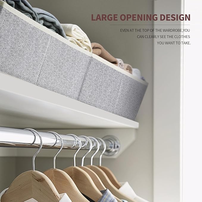 Closet Organizers Bins 18 Packs - Large Closet Shelf Organizer with Handles, Fabric Trapezoid Storage Bins, Collapsible Storage Cubes for Clothes, Towels, Light Gray - Image 3