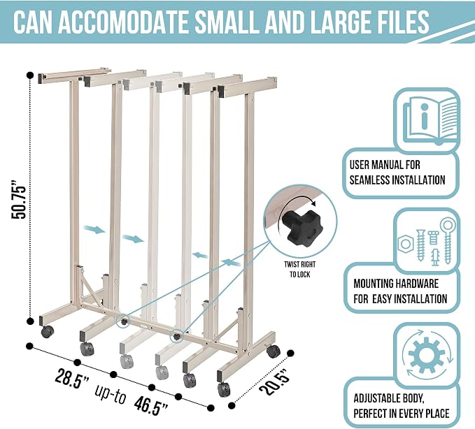 Adir Blueprint Rack and Clamps - 12 Pack of 36 Inch Blueprint Clamps and Mobile Blueprint Rack - Heavy-Duty Large Document Storage Solution for Blueprints, Posters, Maps, & Construction Plans - Image 3
